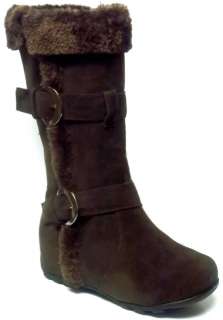 Lil Hazels Girls Fur Faux Suede Two Buckle Boot BROWN  