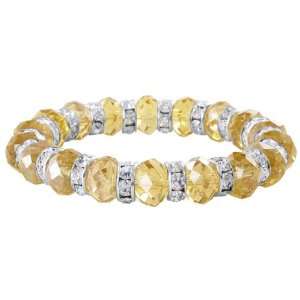   Citrine Glass Beads with Rhinestone Accents Stretch Bracelet Jewelry