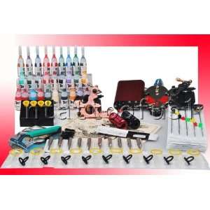 Complete Tattoo Kit 2 Top Machines 28 Color Inks Power Supply Needles 