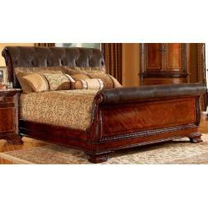  Old World Cal. King Leather Sleigh Bed