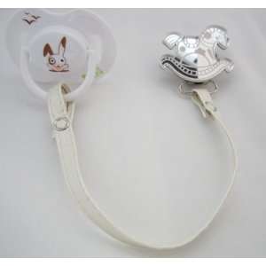  Tan Rocking Horse Mirror Pacifier Clip with Faux Leather 