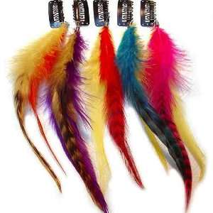  Clip On In Grizzly Bird Feather Hair Extensions Mix Yellow 