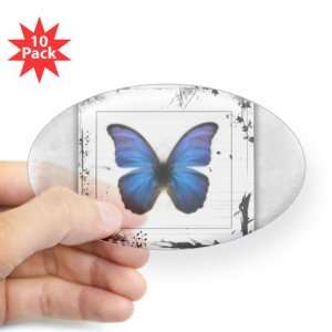  Sticker Clear (Oval) (10 Pack) Blue Butterfly Still Life 