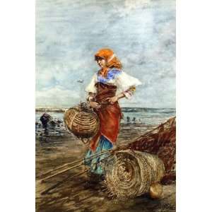   Eugene de Blaas   24 x 36 inches   Gathering Cockles at the Seashore