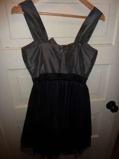 MAX & CLEO by BCBG Silver Matte Silk Satin and Black Tulle Dress, size 