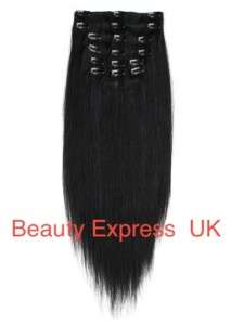 Clip In Remy Human Hair Extensions Full Head Jet Black1  