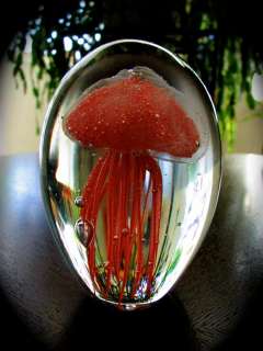 Glowing In The Dark Red Glass Jellyfish 4.75 Each Unique Hand Made 