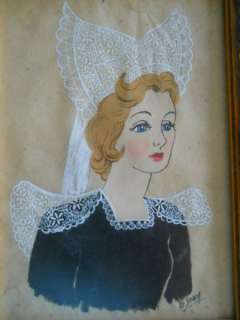 Small painting Dutch Girl Lace Bonnet & Collar  