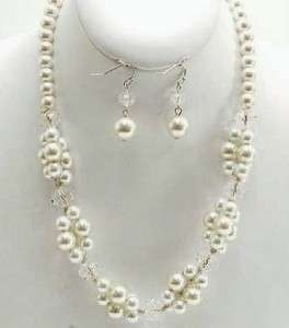 WHITE IVORY PEARL NECKLACE SET Costume Jewelry Bridal  