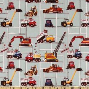  44 Wide Rigs N Digs Tractor Trucks Block Grey Fabric By 