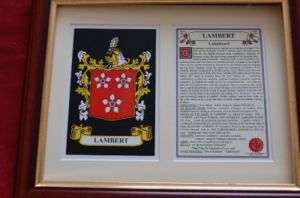 Lambert Heraldic Framed Coat of Arms + Family Crest  