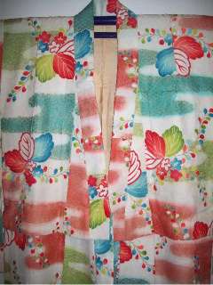 Vintage Japanese Silk Childrens Kimono Lined Girls Pink Floral Three 