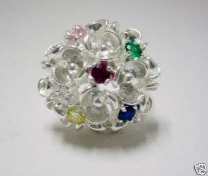 925 STERLING SILVER & COLORED CZ FLOWER RING SIZE 7  