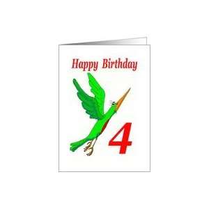    Happy Birthday 4years old, green flying bird Card Toys & Games