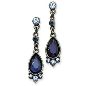  Black plated Light and Dark Blue Crystal Drop Post Earring 