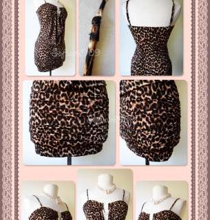 NEW Brown Leopard Sweetheart Sexy Cleavage Silver Rhinestone Accent 