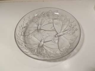   DRAGONFLY OR BUTTERFLY FROSTED GLASS BOWL SIGNED GREAT CONDITION