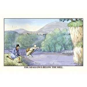  Vintage Art Fishing the Shallows Below the Mill   06415 3 