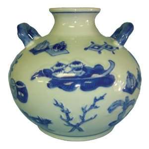   antique finish chinese porcelain vase / jar   8.5H