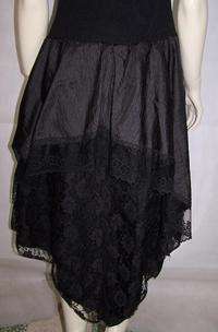 Vintage 1980s Party Dress Blk Lace Trim Skirt   S/M  