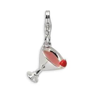    Sterling Silver 3D Pink Enameled Martini Drink Charm Jewelry