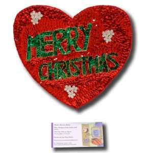  Applique Sequined Merry Christmas Heart Patch Craft 