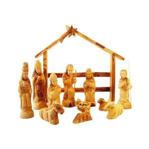  Olive Wood Nativity Set with Modern Creche