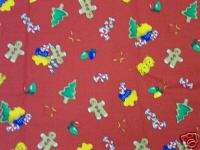 Gingebread Man & Christmas Candies Cotton FABRIC 3 Yds Red  