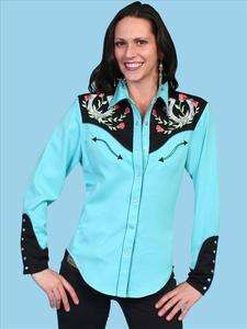 Scully Womens Turquoise Horseshoe Embroidery Western Pearl Snap Shirt 