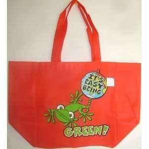 ITS EASY BEING GREEN LARGE BRIGHT ORANGE TOTE BAG TURTLE 12 X 12 X 