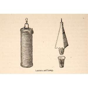  1871 Wood Engraving Folding Lantern Waxed Cloth Wood Lamp 