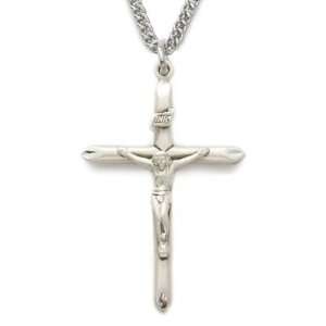  Silver Crucifix Necklace w/ Pointed Ends on 24 Chain Jewelry