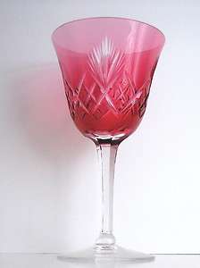 BOHEMIAN CRANBERRY CASED CUT TO CLEAR LEAD CRYSTAL WINE GOBLET  