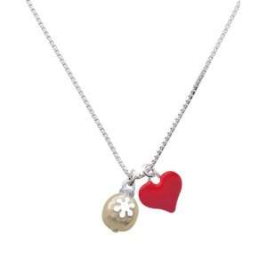  Gold Ornament with White Snowflake and Red Heart Charm 