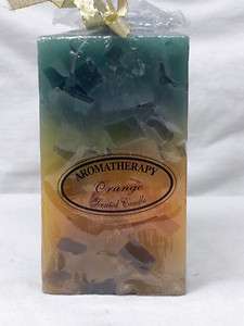 NEW 4 x 2 SQUARE ORANGE SCENTED AROMATHERAPY PILLAR CANDLE NEW