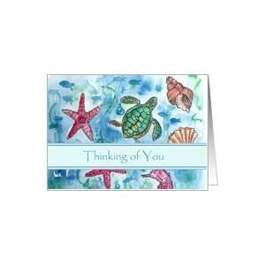  Thinking of You Turtles Fish Sea Horse Watercolor Card 