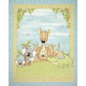  44 Wide Down Under Kangaroo Panel Blue Fabric By The 