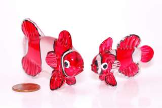 Miniature Glass Art Nemo Crown Fish Figurine Gift 2 Pcs  