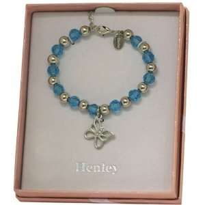   Baby Blue Beads & Butterfly Charm Bracelt Henley Glamour Jewelry