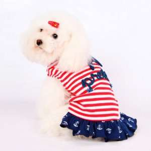   Dog Accessory   Pretty Striped Dress with Scarf   Color Red, Size S