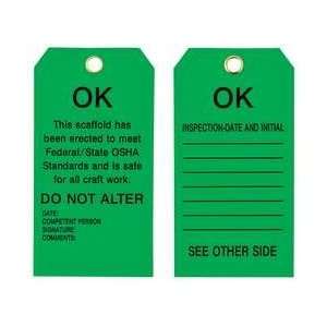 Scaffold Tag,black/green,pk 100   BRADY  Industrial 