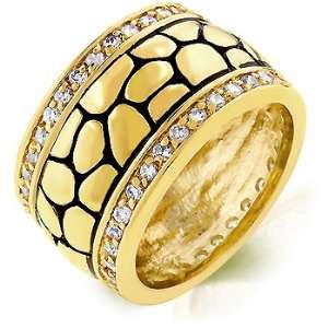 14k Gold Bonded Black Antique Cobblestone Style Ring Trimmed with 