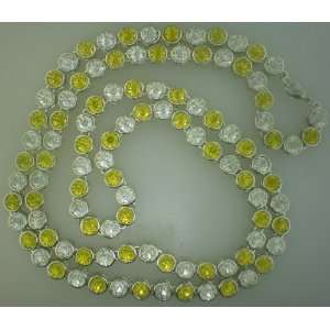   CZ ICED OUT BLING HIPHOP YELLOW/WHITE 36SILVER CHAIN 