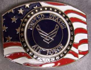 buckle saluting the united states air force emblem and flag