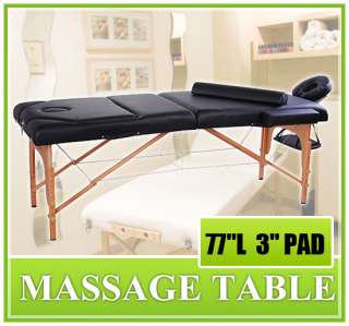 Portable Massage Table Salon Spa Reiki 77L 3 Pad Black Bed With 