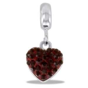 DaVinci Silver Red Garnet CZ Crystal January Birthstone Heart Dangle 