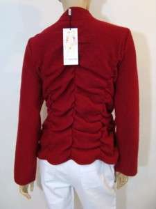 NEW by 2 Friends Red Boiled Wool Ruched Jacket Coat Sweater M $98 NWT 