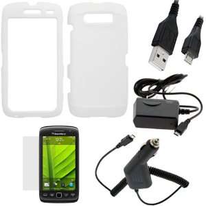 White Hard Rubberized Snap On Case + Clear LCD Screen Protector + Car 