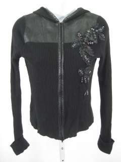 EASEL Black Embroidered Zip Up Ribbed Hooded Sweater XS  