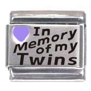  In Memory Of My Twins Purple Heart Laser Italian Charm 
